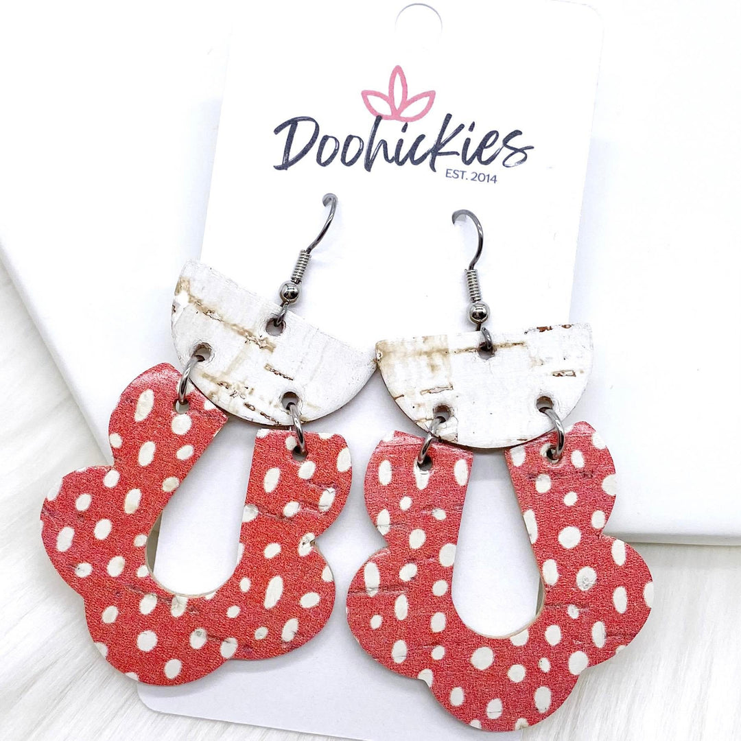 2.5" White & Vintage Doodle Dot Cork Loopies (3 Colors) -Earrings-Earrings-Inspired by Justeen-Women's Clothing Boutique