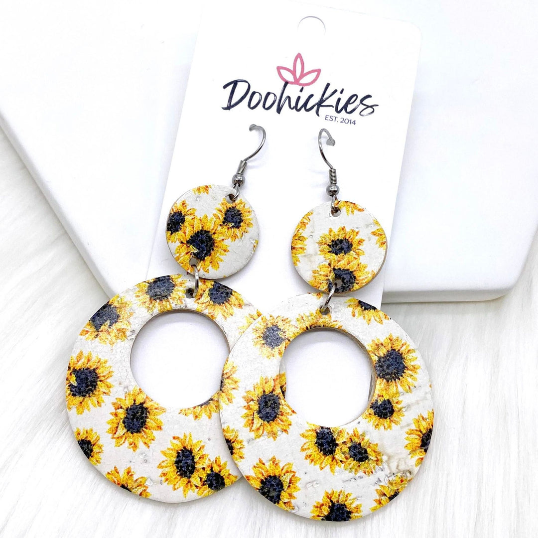 2.5" Sunflower Double O Corkies -Summer Earrings-Earrings-Inspired by Justeen-Women's Clothing Boutique