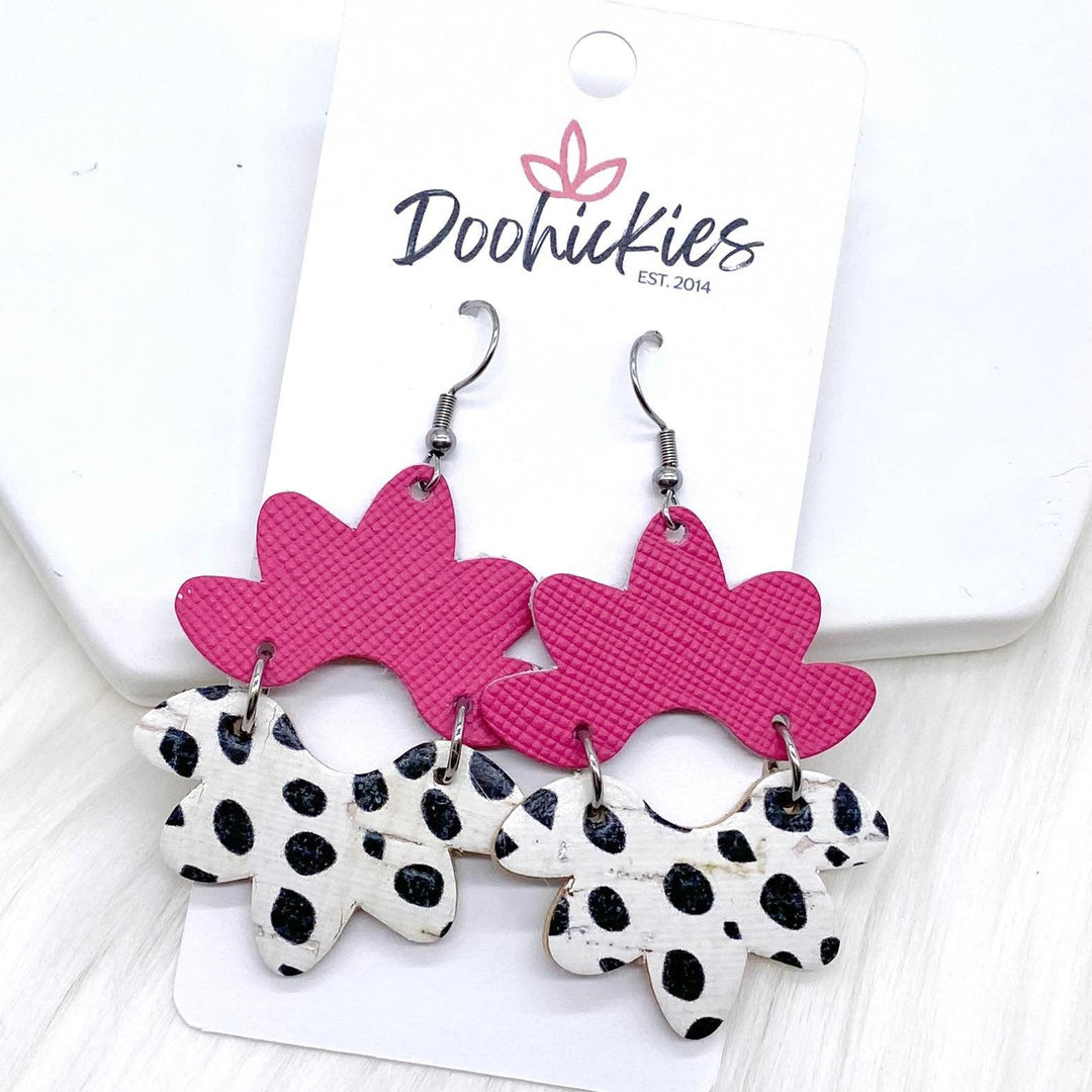 2.5" Deep Pink Saffiano & Dalmatian Blossoms -Earrings-Earrings-Inspired by Justeen-Women's Clothing Boutique