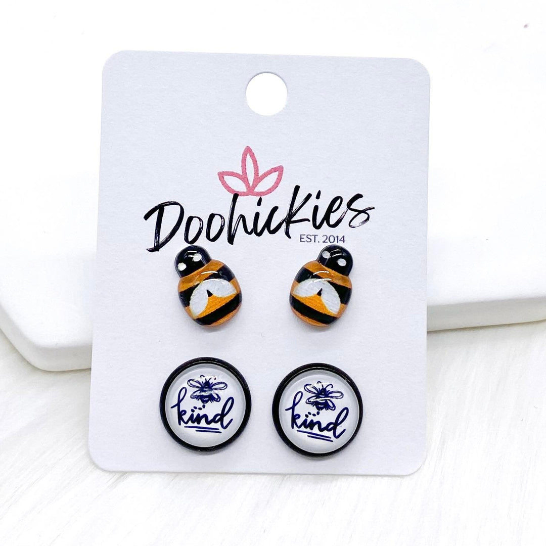 12mm Bees & Bee Kind in Black Settings -Summer Earrings-Earrings-Inspired by Justeen-Women's Clothing Boutique