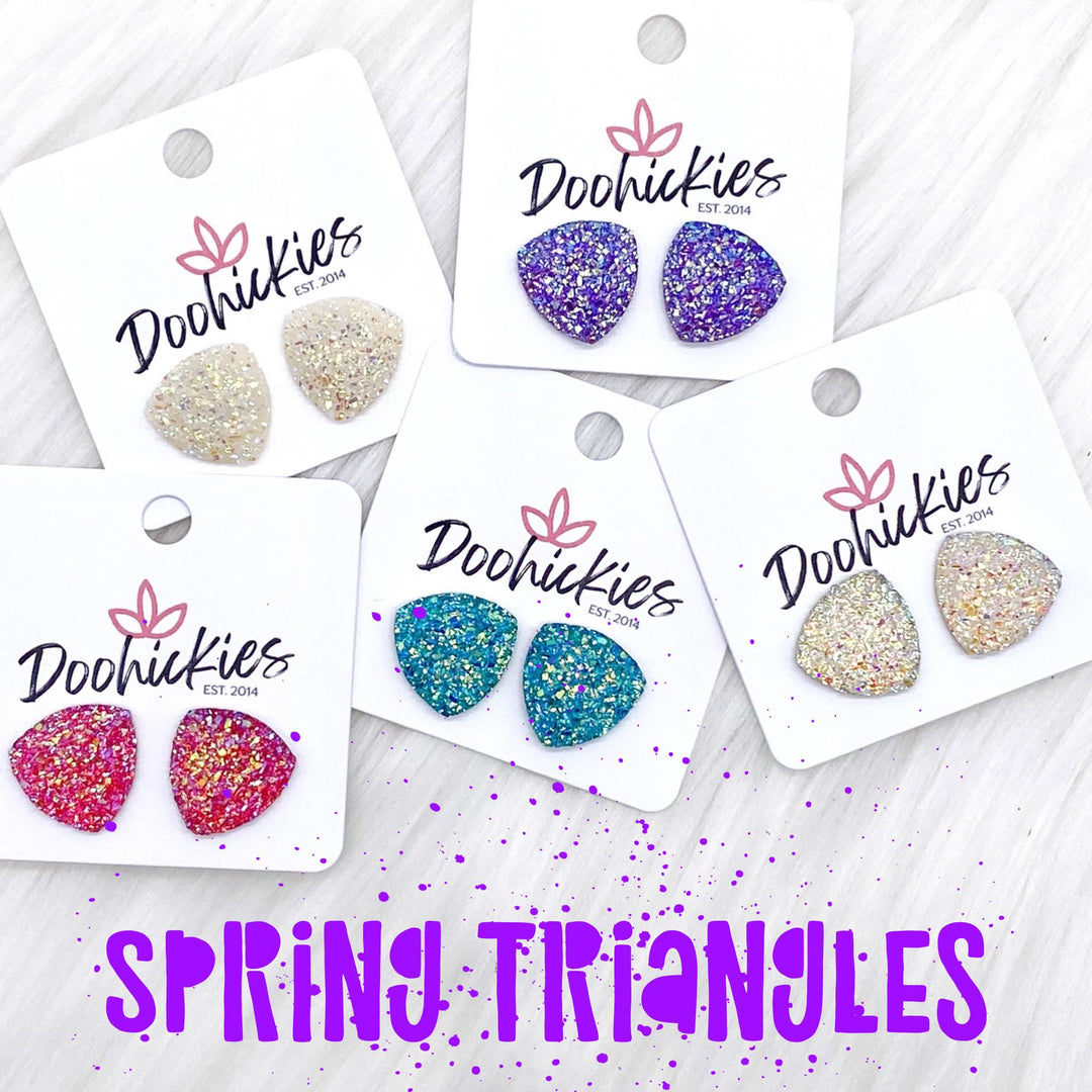 16mm Glittery Spring Triangles -Earrings-Earrings-Inspired by Justeen-Women's Clothing Boutique