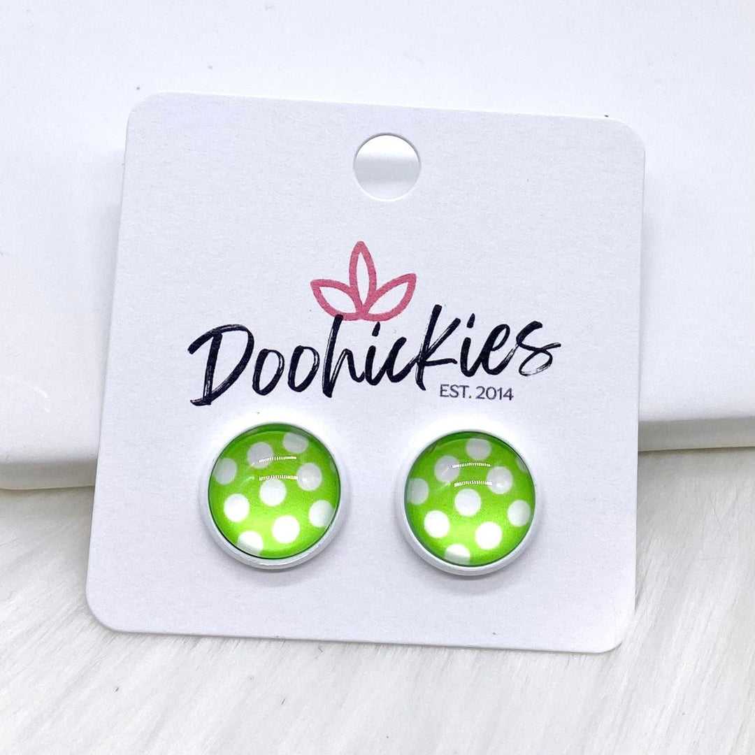 12mm Bright Polka Dots in White Settings -Summer Earrings-Earrings-Inspired by Justeen-Women's Clothing Boutique