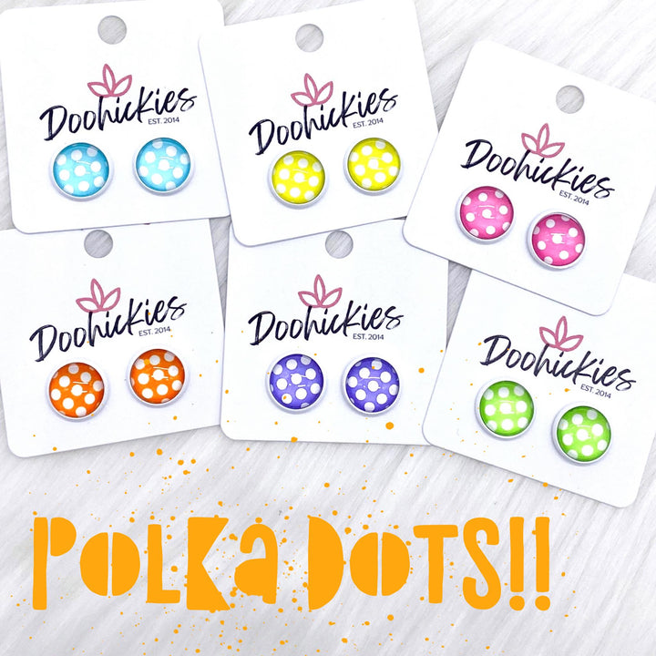 12mm Bright Polka Dots in White Settings -Summer Earrings-Earrings-Inspired by Justeen-Women's Clothing Boutique