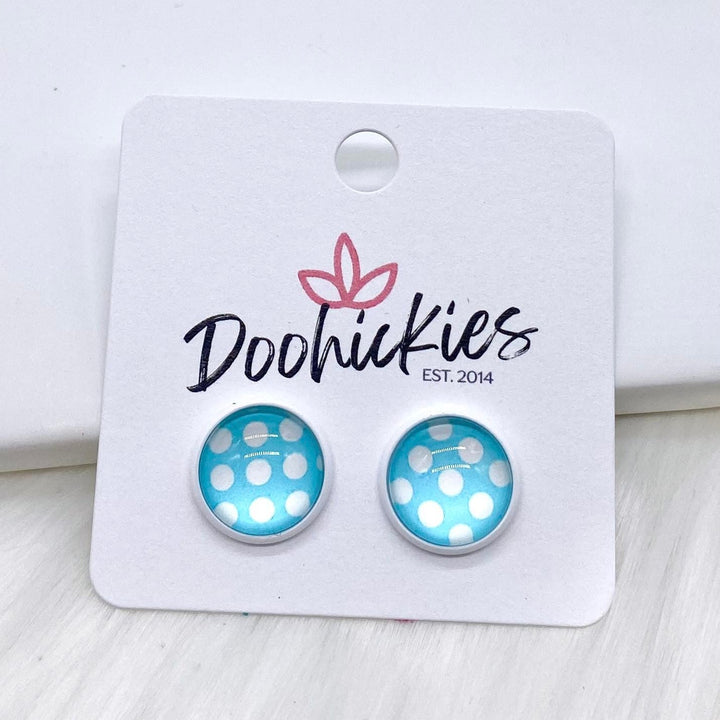 12mm Bright Polka Dots in White Settings -Summer Earrings-Earrings-Inspired by Justeen-Women's Clothing Boutique