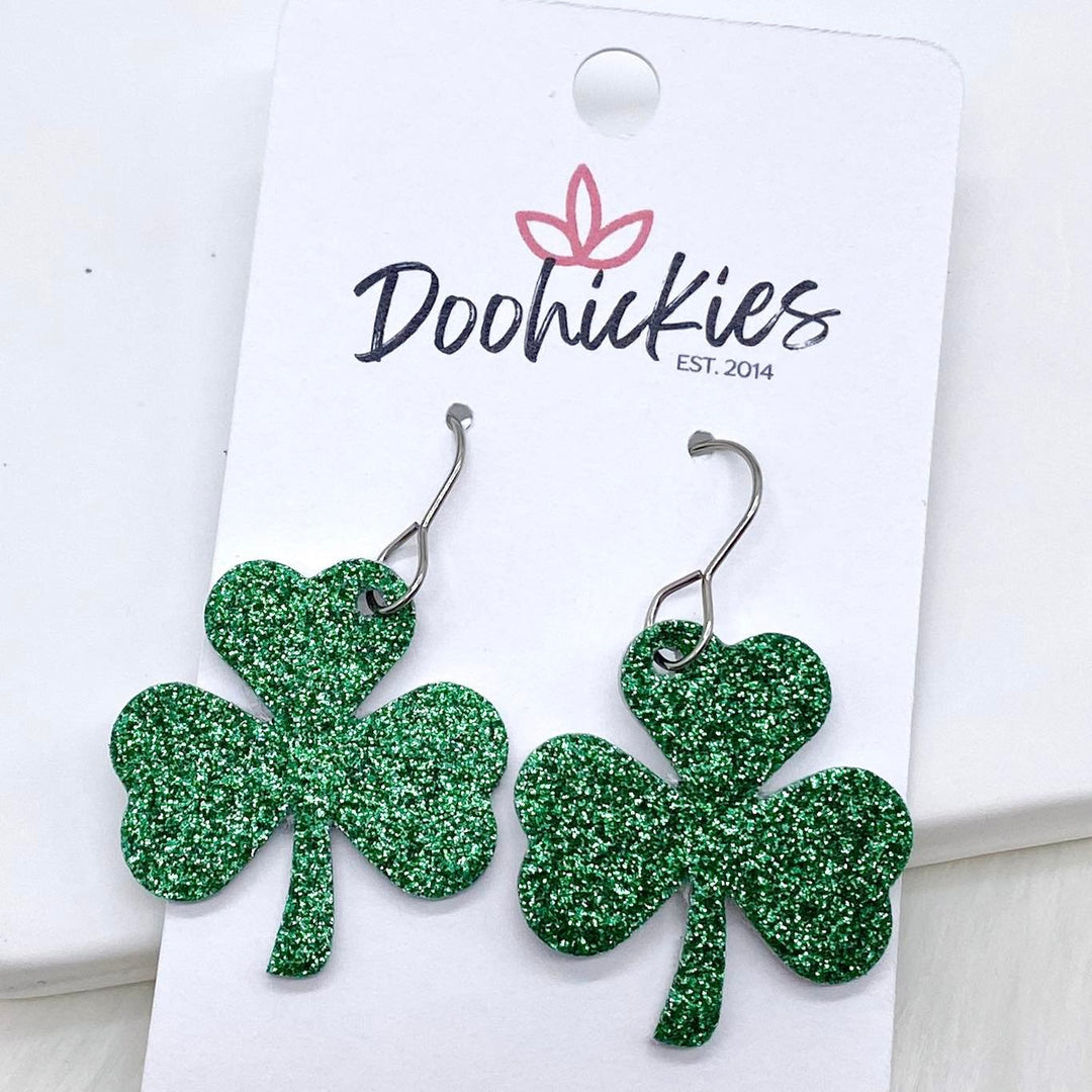 1.25" Glittery Green Shamrock Corkies -Earrings-Inspired by Justeen-Women's Clothing Boutique