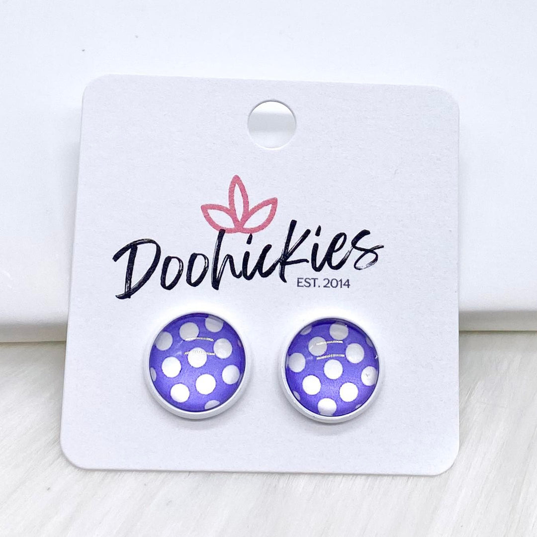 12mm Bright Polka Dots in White Settings -Summer Earrings-Earrings-Inspired by Justeen-Women's Clothing Boutique