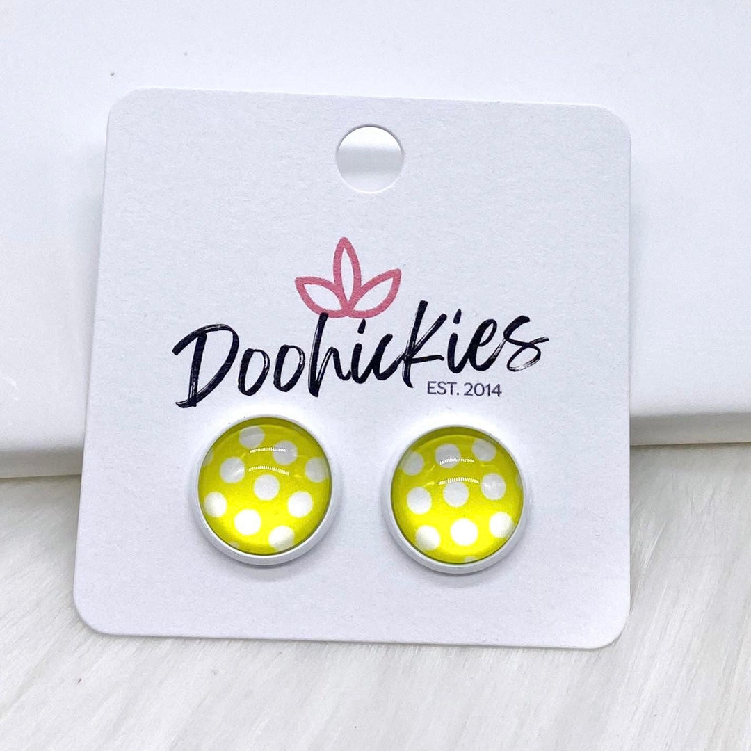 12mm Bright Polka Dots in White Settings -Summer Earrings-Earrings-Inspired by Justeen-Women's Clothing Boutique