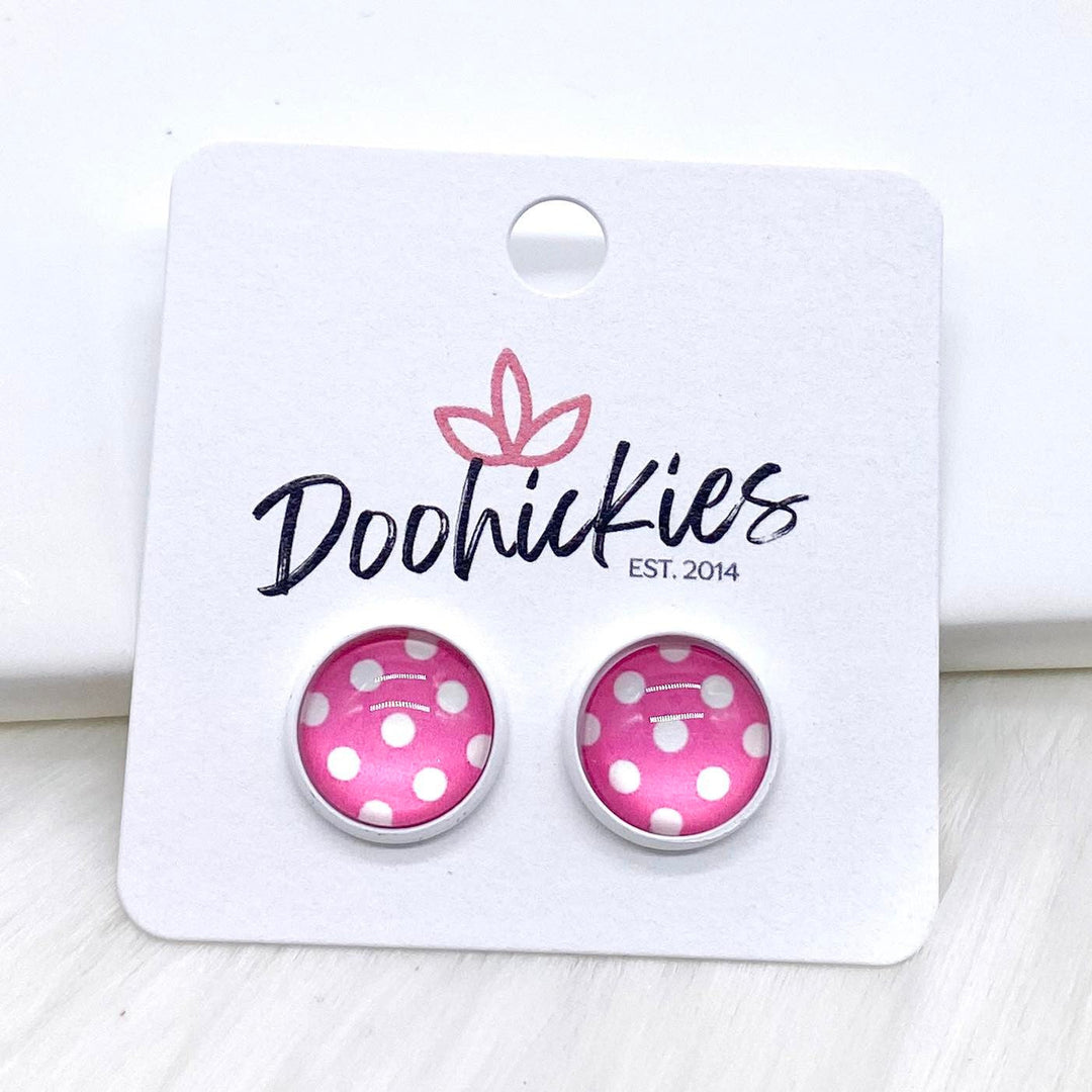 12mm Bright Polka Dots in White Settings -Summer Earrings-Earrings-Inspired by Justeen-Women's Clothing Boutique