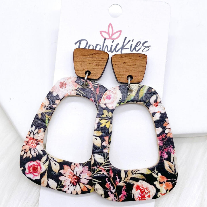 Cherry Wood & Dahlia Black Floral Bell Collection -Earrings-Earrings-Inspired by Justeen-Women's Clothing Boutique