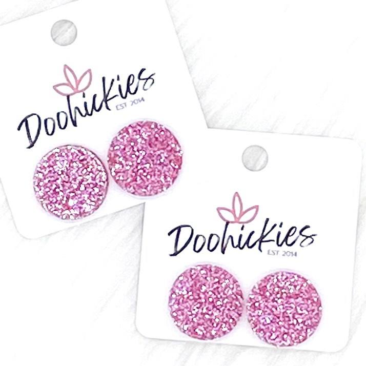 18mm Pink Glitzy Glitter Drops -Earrings-Earrings-Inspired by Justeen-Women's Clothing Boutique