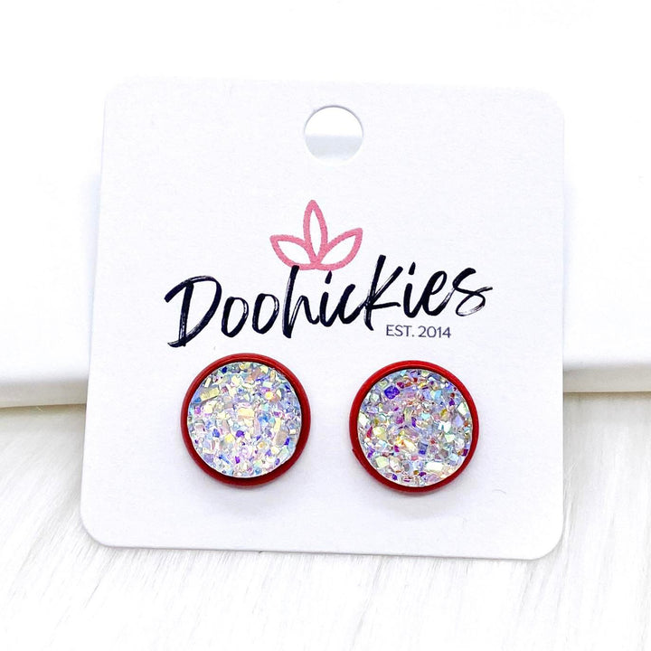 12mm Everyday Studs in Red Settings -Earrings-Earrings-Inspired by Justeen-Women's Clothing Boutique