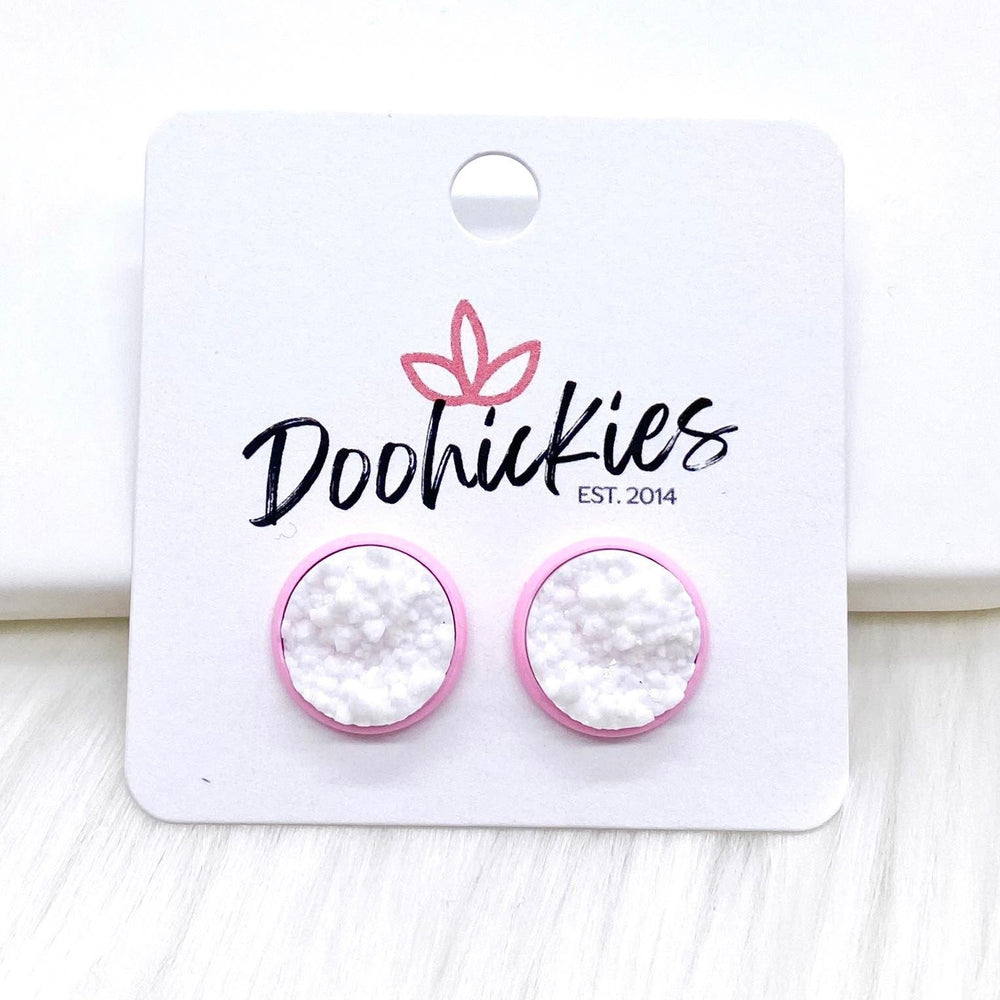 12mm Everyday Studs in Bright Pink Settings -Earrings-Earrings-Inspired by Justeen-Women's Clothing Boutique