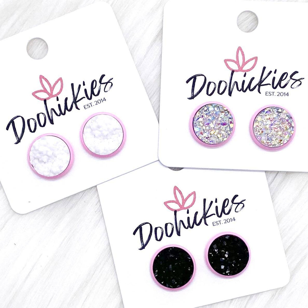 12mm Everyday Studs in Bright Pink Settings -Earrings-Earrings-Inspired by Justeen-Women's Clothing Boutique