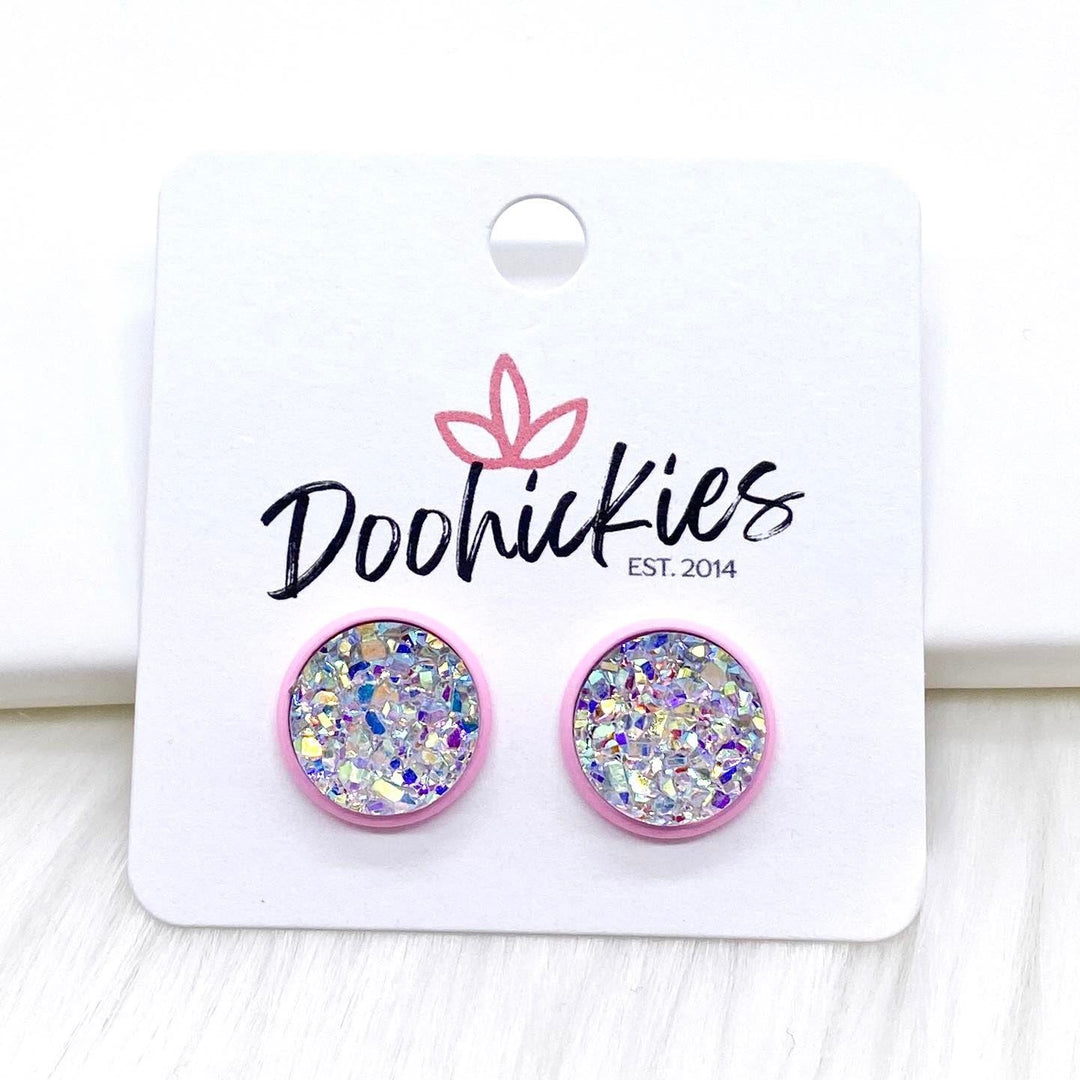 12mm Everyday Studs in Bright Pink Settings -Earrings-Earrings-Inspired by Justeen-Women's Clothing Boutique