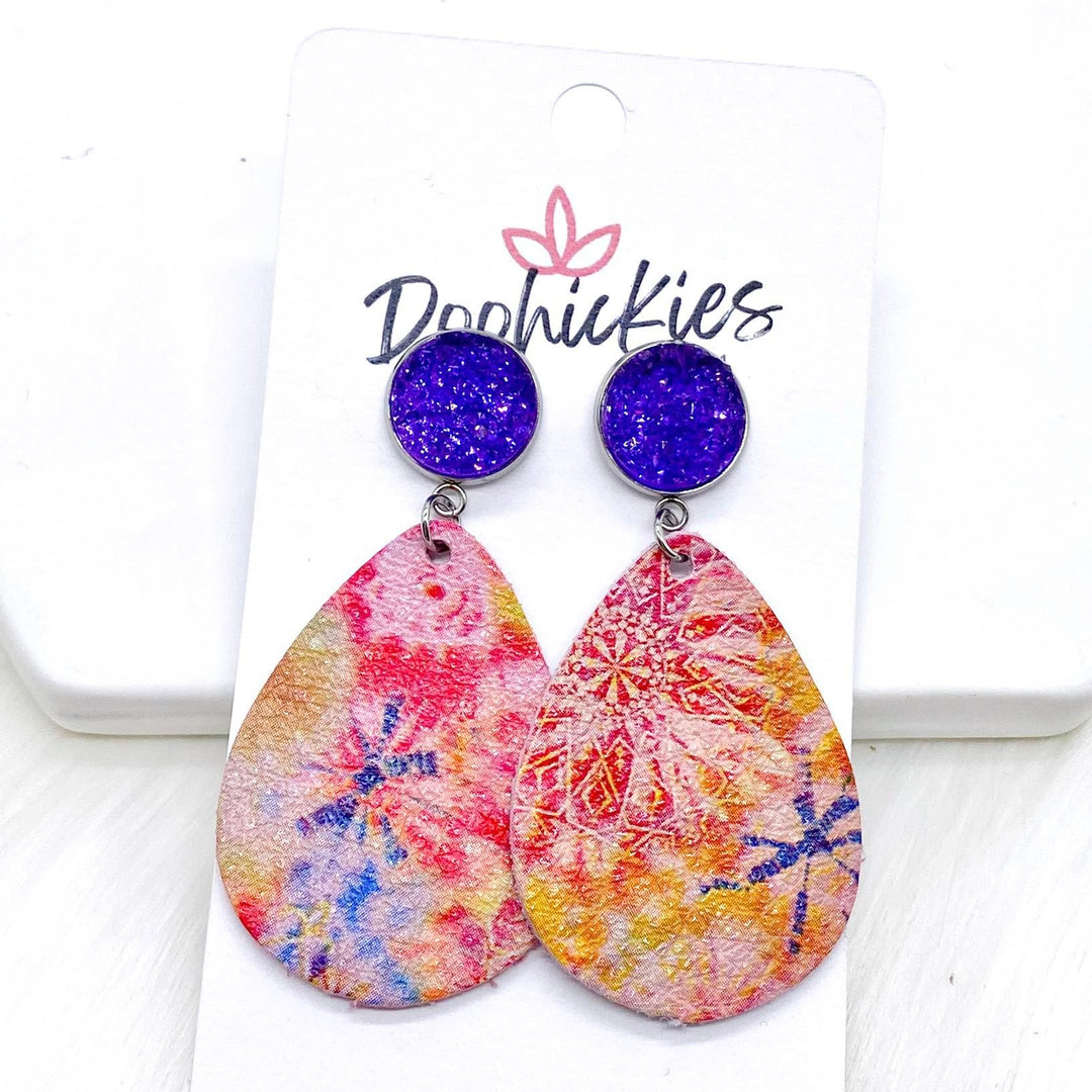 2" Tie Dye Dangles -Earrings-Earrings-Inspired by Justeen-Women's Clothing Boutique