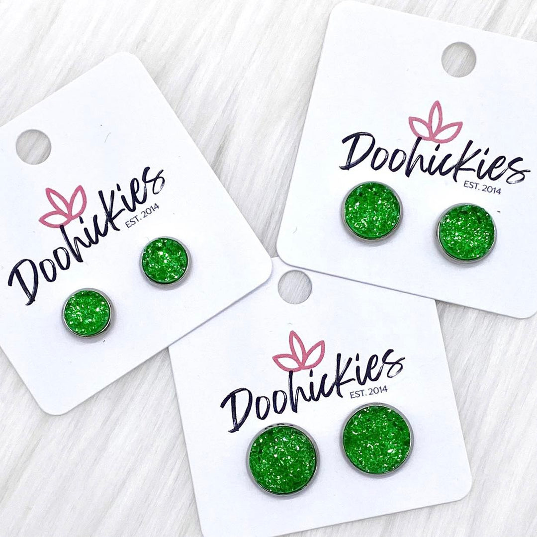 Green Sparkle Singles in Stainless Steel Settings -Earrings-Earrings-Inspired by Justeen-Women's Clothing Boutique