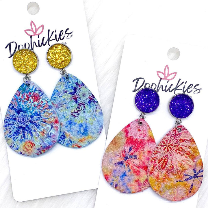 2" Tie Dye Dangles -Earrings-Earrings-Inspired by Justeen-Women's Clothing Boutique