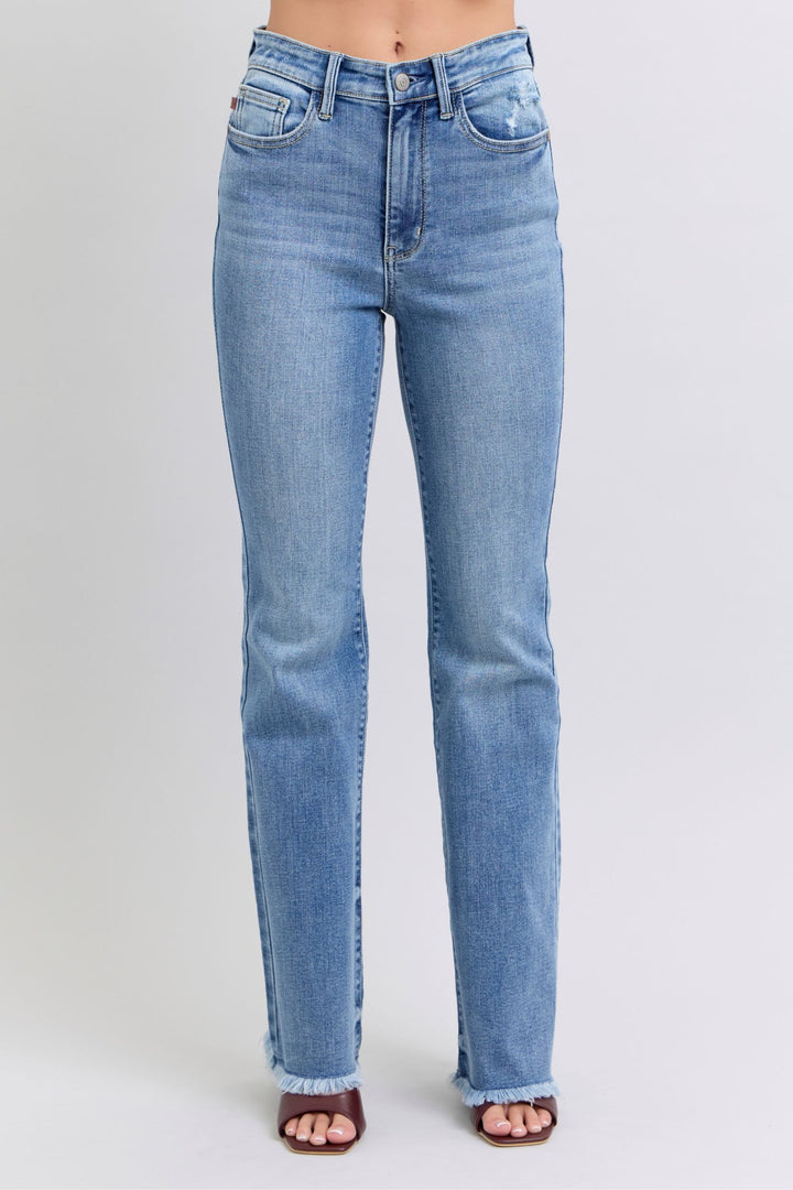 Judy Blue Full Size Raw Hem High Rise Bootcut Jeans-Denim-Inspired by Justeen-Women's Clothing Boutique