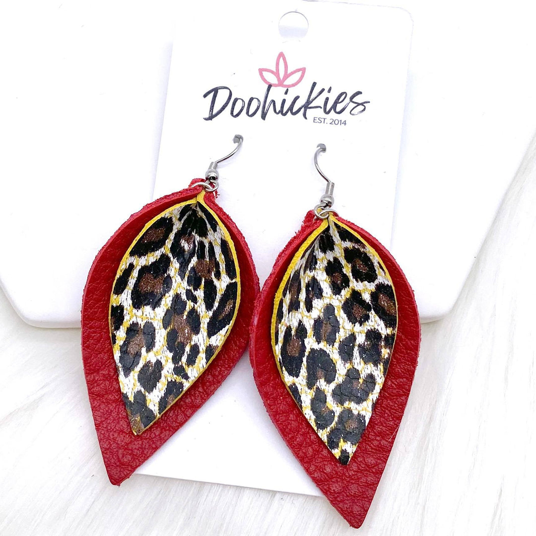 2.5" Chocolate Leopard & Deep Red Layered Petals -Earrings-Earrings-Inspired by Justeen-Women's Clothing Boutique