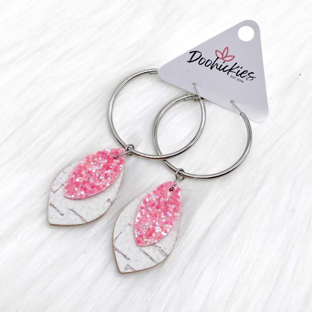 3.25" Pink Glitter & White Corkie Hoops -Earrings-Earrings-Inspired by Justeen-Women's Clothing Boutique