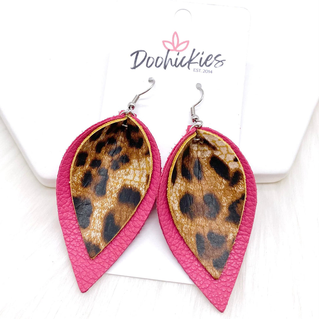 2.5" Leopard & Pink Layered Petals -Earrings-Earrings-Inspired by Justeen-Women's Clothing Boutique