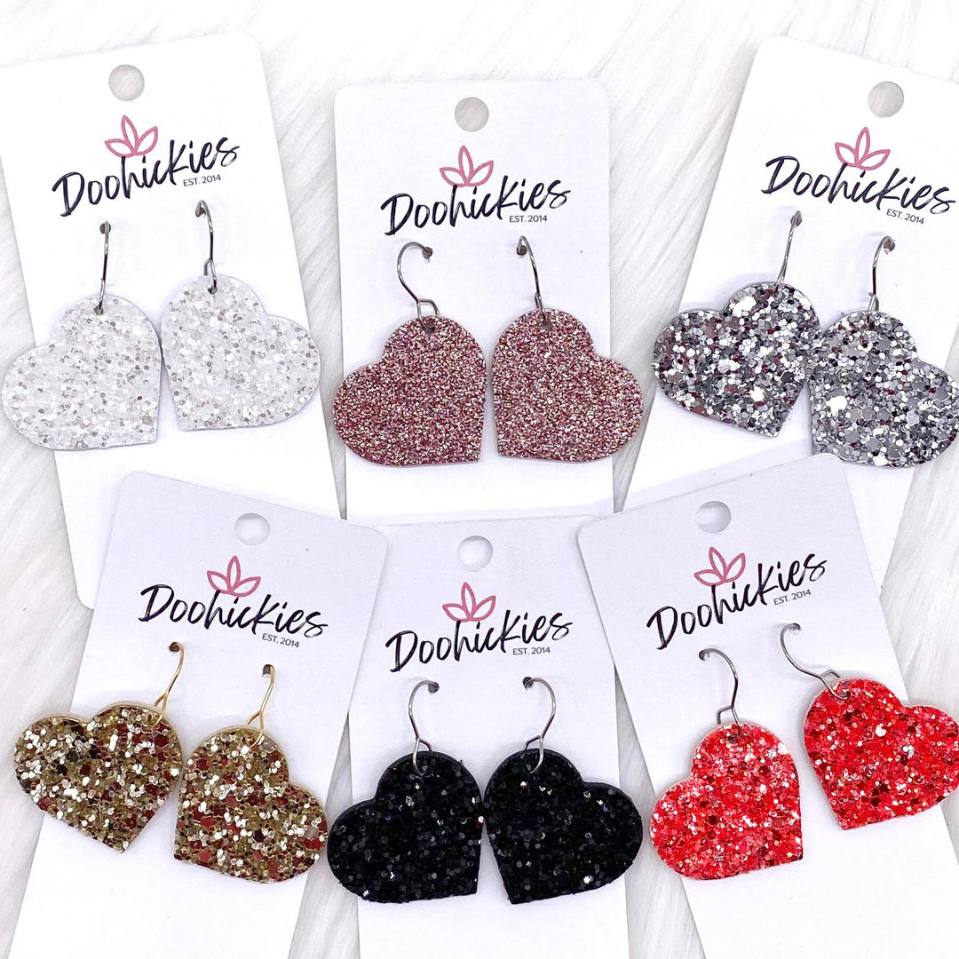 1.25" Valentine Glitter Cork Hearts -Earrings-Earrings-Inspired by Justeen-Women's Clothing Boutique