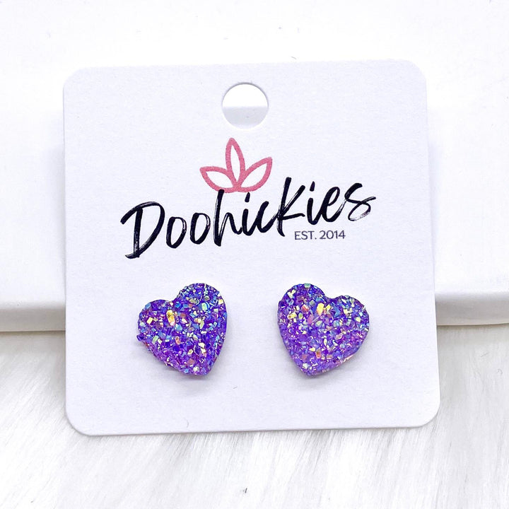 12mm Sparkle Valentine Heart Studs -Earrings-Earrings-Inspired by Justeen-Women's Clothing Boutique