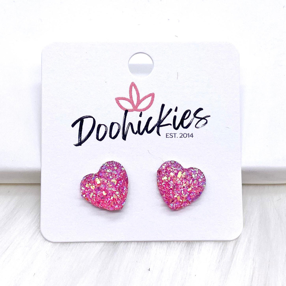 12mm Sparkle Valentine Heart Studs -Earrings-Earrings-Inspired by Justeen-Women's Clothing Boutique