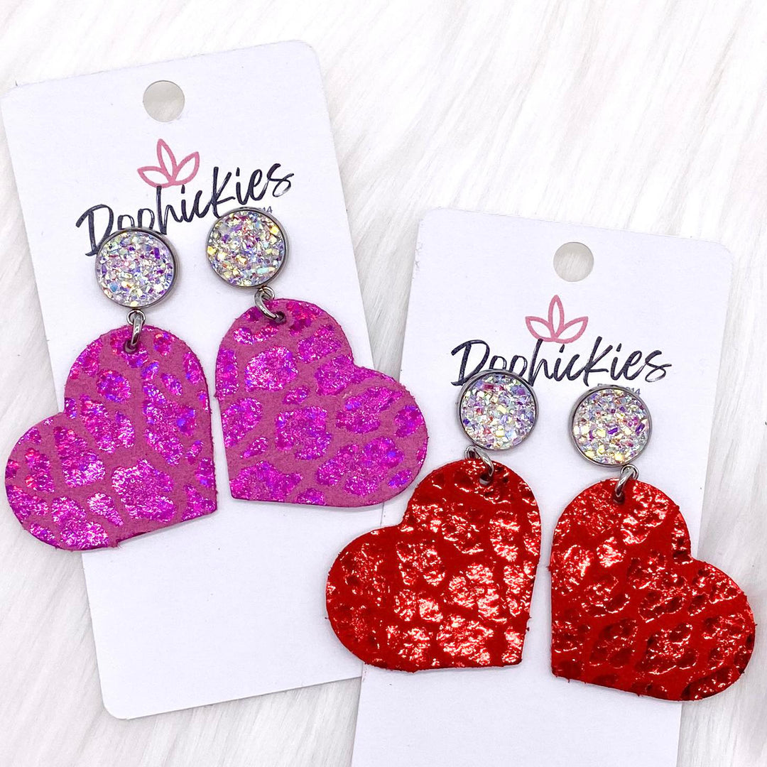 2" Crystal & Metallic Valentine's Leopard Heart Dangles (2 Colors) -Earrings-Inspired by Justeen-Women's Clothing Boutique