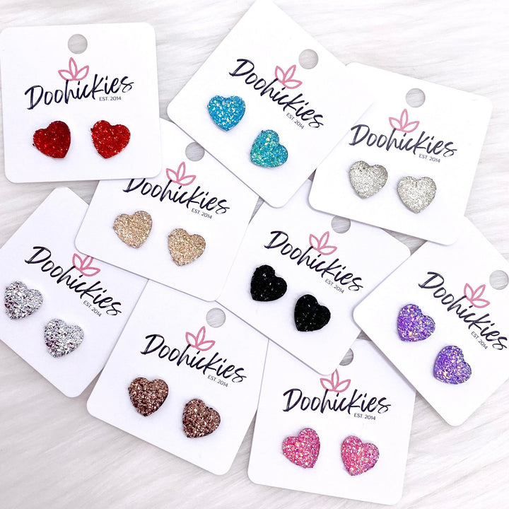 12mm Sparkle Valentine Heart Studs -Earrings-Earrings-Inspired by Justeen-Women's Clothing Boutique