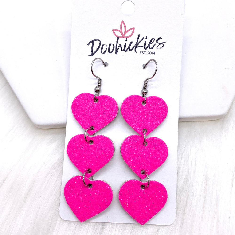 2.5" Glitter Valentine Heart Drops -Earrings-Earrings-Inspired by Justeen-Women's Clothing Boutique