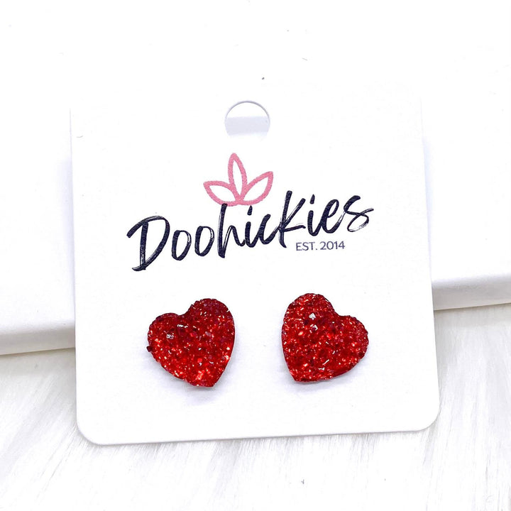 12mm Sparkle Valentine Heart Studs -Earrings-Earrings-Inspired by Justeen-Women's Clothing Boutique