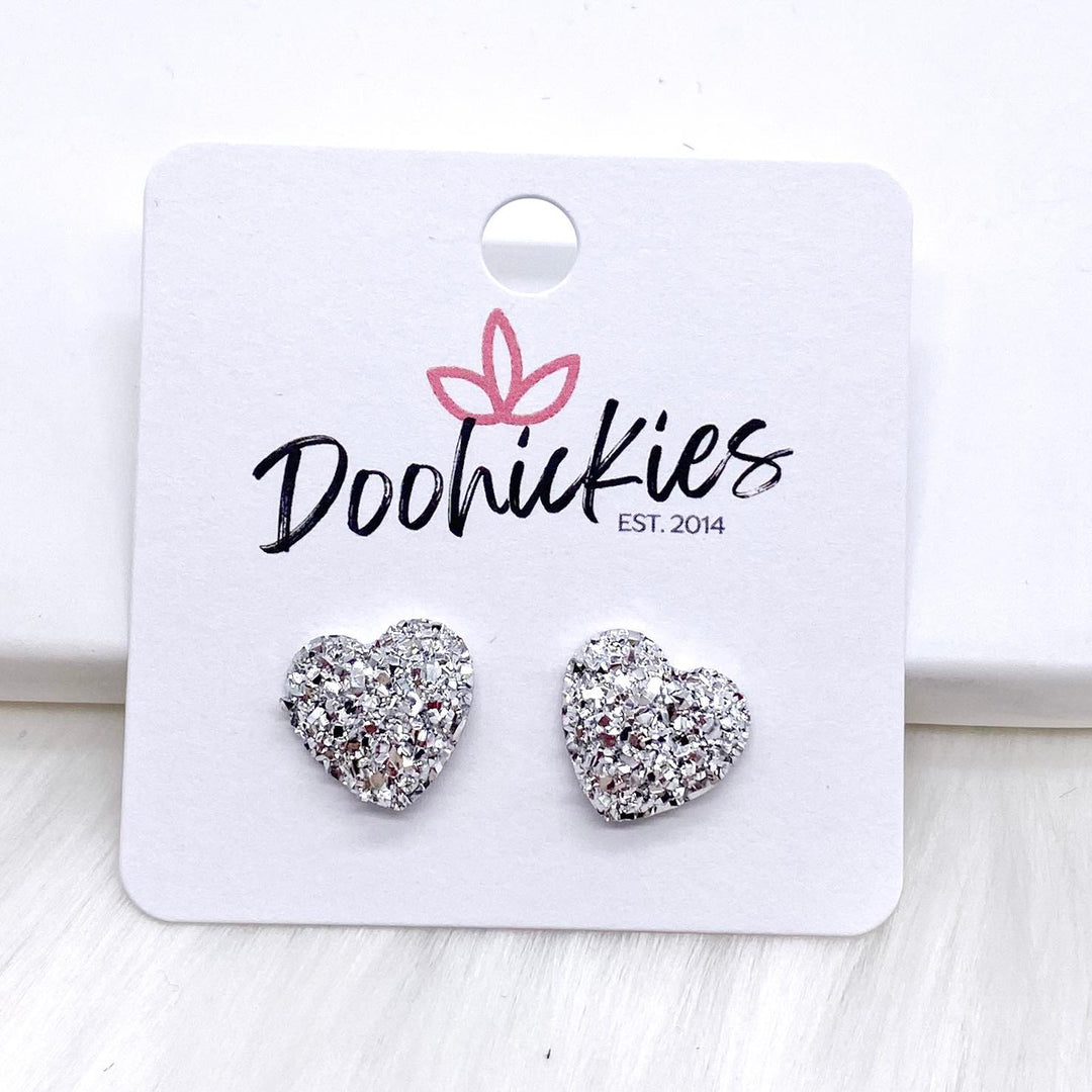 12mm Sparkle Valentine Heart Studs -Earrings-Earrings-Inspired by Justeen-Women's Clothing Boutique