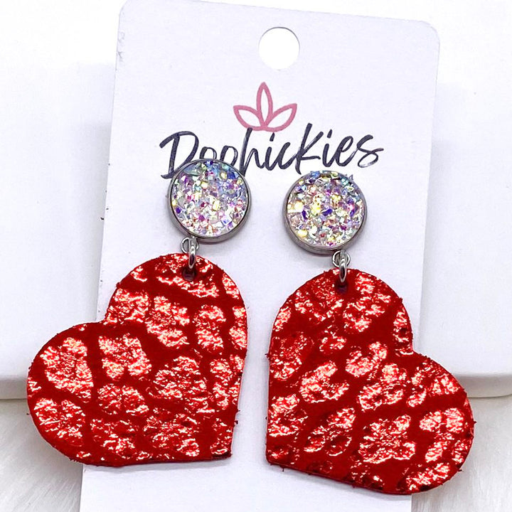 2" Crystal & Metallic Valentine's Leopard Heart Dangles (2 Colors) -Earrings-Inspired by Justeen-Women's Clothing Boutique