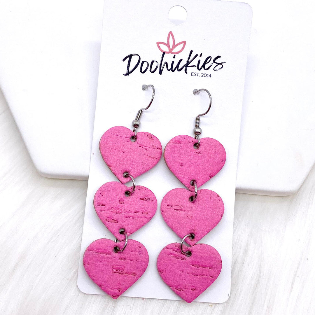 2.5" Valentine Heart Drop Corkies -Earrings-Earrings-Inspired by Justeen-Women's Clothing Boutique