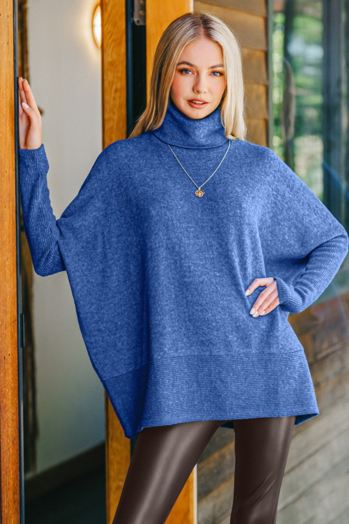 Zenana Full Size Brushed Melange Hacci Turtleneck Sweater-Sweaters/Sweatshirts-Inspired by Justeen-Women's Clothing Boutique