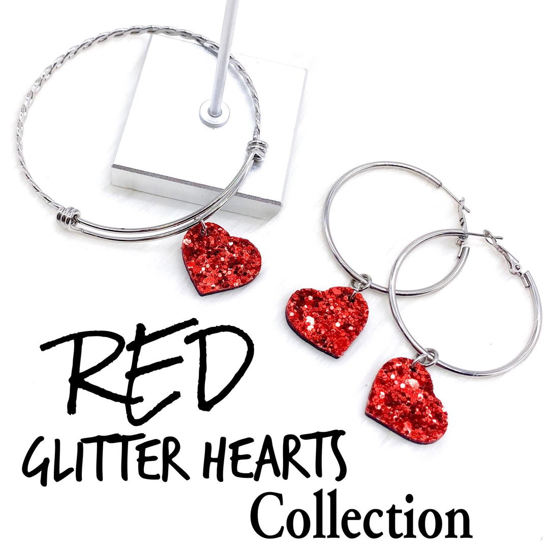 Red Glitter Valentine Heart Collection (Earrings and Bracelet Sold Separately)-Inspired by Justeen-Women's Clothing Boutique