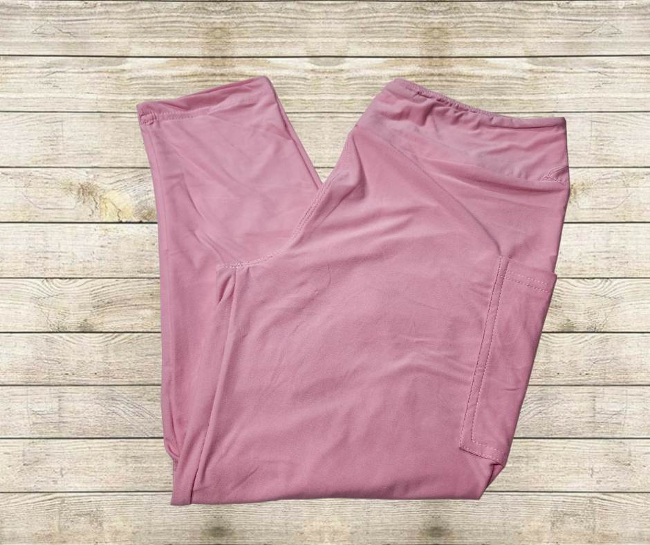 Solid Pastel Pink Capri Leggings w/ Pockets-Leggings-Inspired by Justeen-Women's Clothing Boutique in Chicago, Illinois