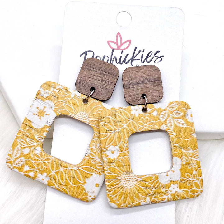 2" Walnut & Printed Cubie Dangles - Spring Earrings-Earrings-Inspired by Justeen-Women's Clothing Boutique