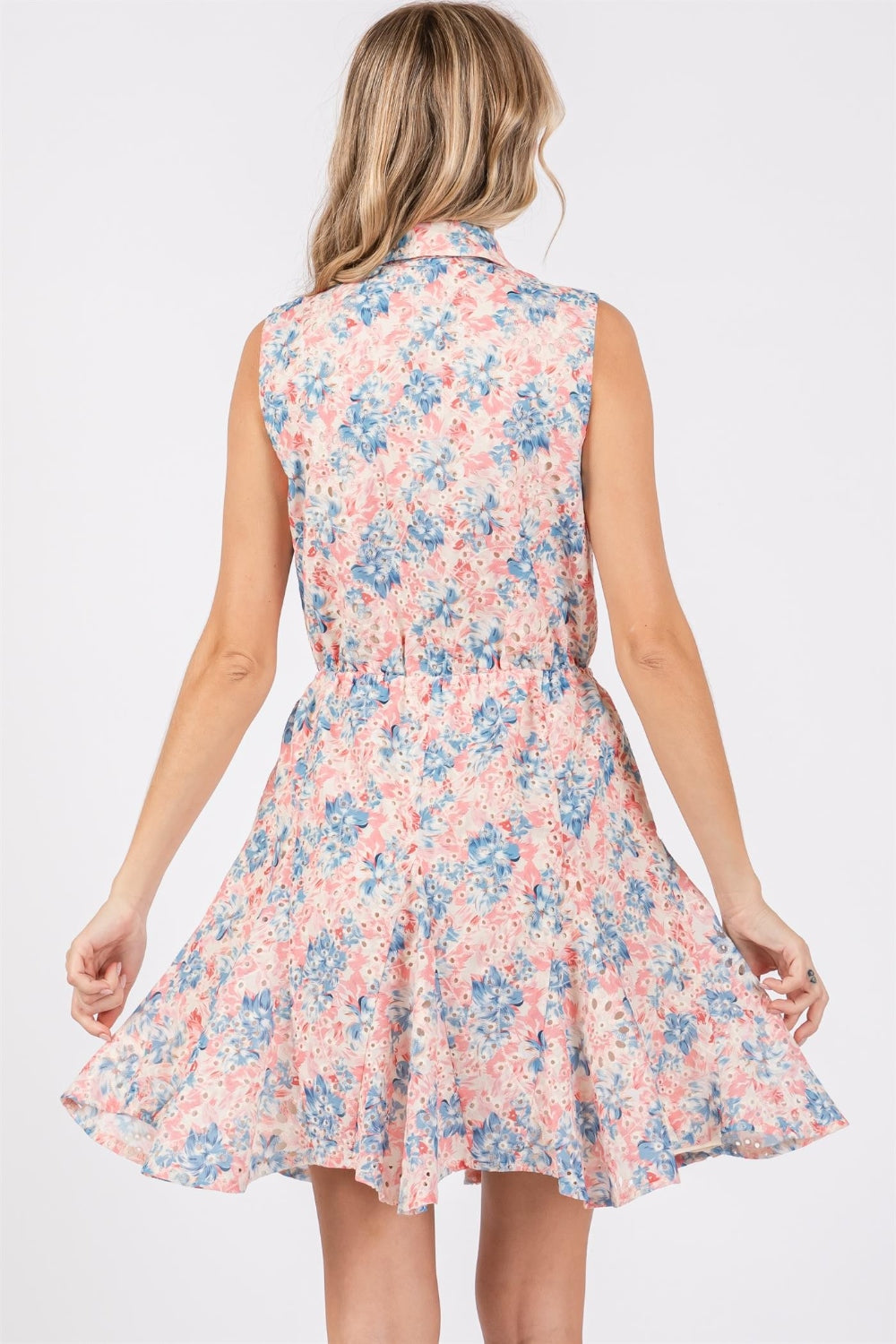GeeGee Full Size Floral Eyelet Sleeveless Mini Dress-Dresses-Inspired by Justeen-Women's Clothing Boutique in Chicago, Illinois