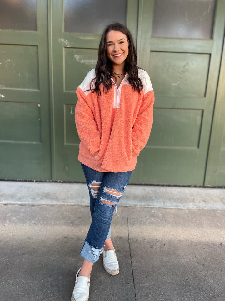 PREORDER: Half Zip Fleece Pullover in Sherbet-Womens-Inspired by Justeen-Women's Clothing Boutique