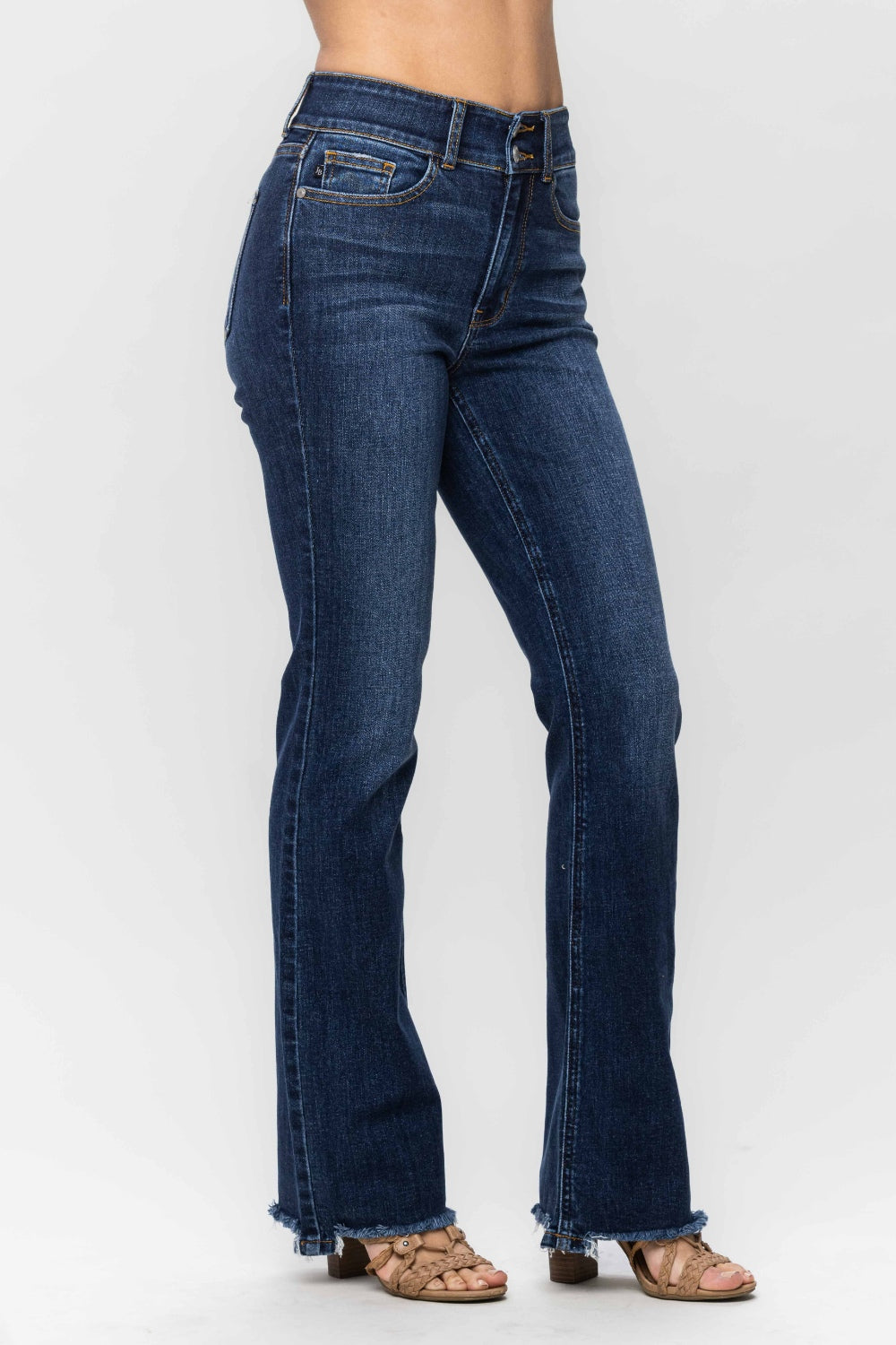 Judy Blue Full Size Frayed Hem Bootcut Jeans-Denim-Inspired by Justeen-Women's Clothing Boutique