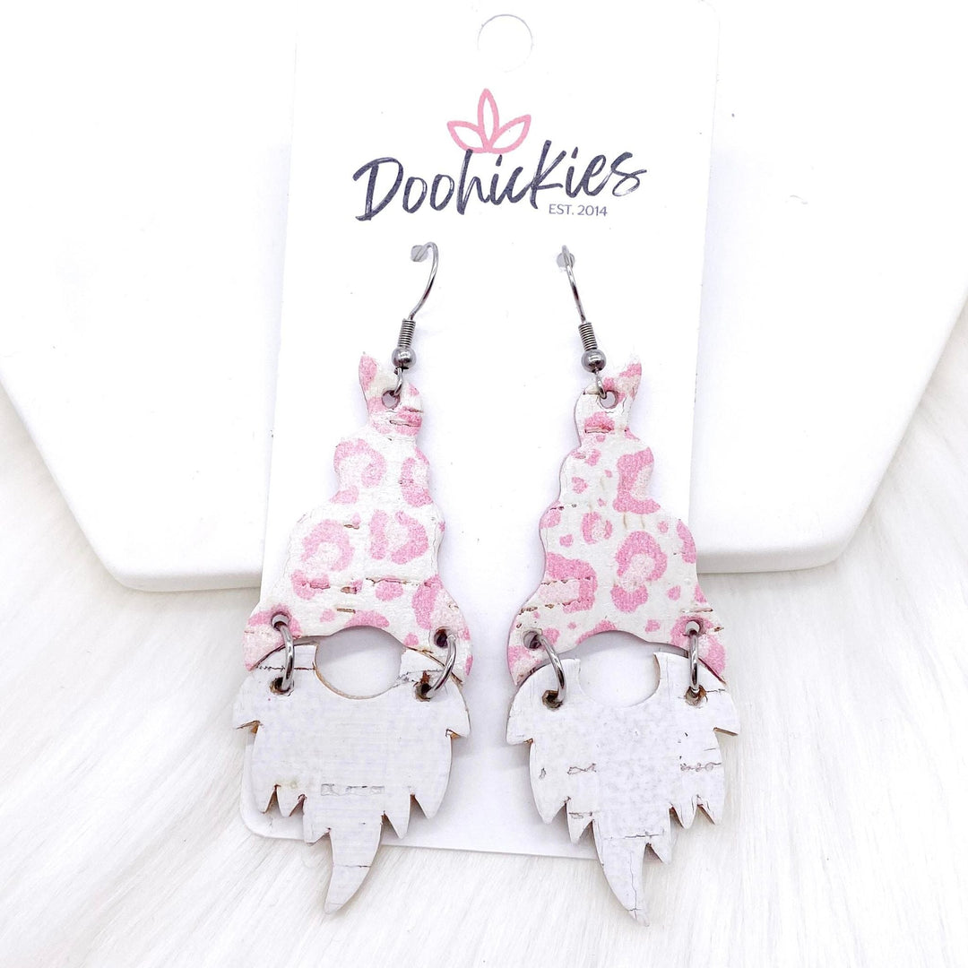 2.5" Pink Leopard Gnomes -Christmas Cork Earrings-Earrings-Inspired by Justeen-Women's Clothing Boutique