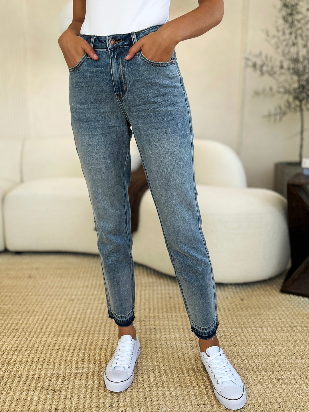 Judy Blue Full Size Mid Rise Rigid Magic Release Hem Jeans-Denim-Inspired by Justeen-Women's Clothing Boutique