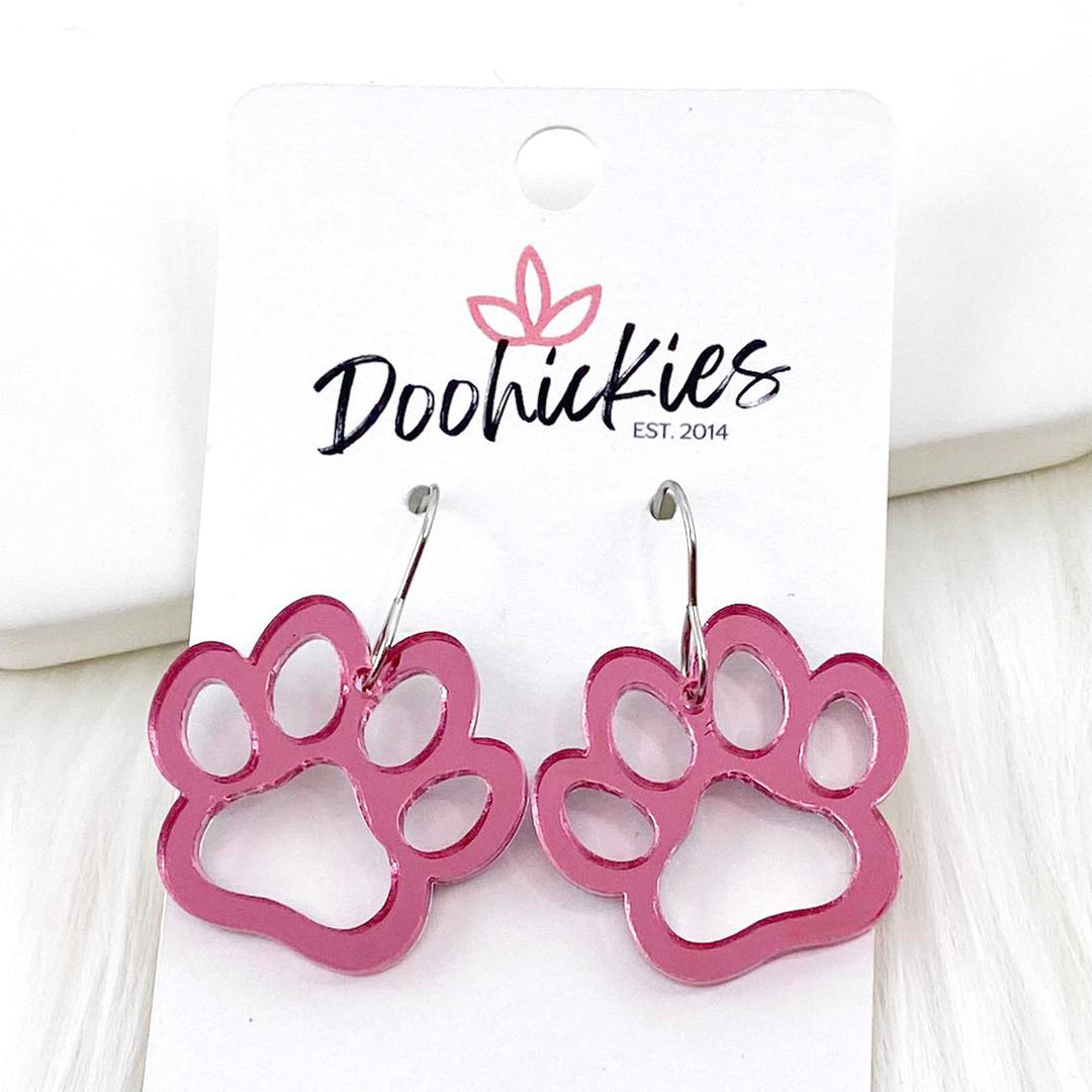 1" Pink Out Acrylic Cutout School Spirit Paws - Breast Cancer Awareness Earrings-Earrings-Inspired by Justeen-Women's Clothing Boutique