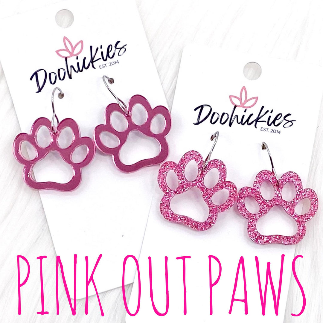 1" Pink Out Acrylic Cutout School Spirit Paws - Breast Cancer Awareness Earrings-Earrings-Inspired by Justeen-Women's Clothing Boutique