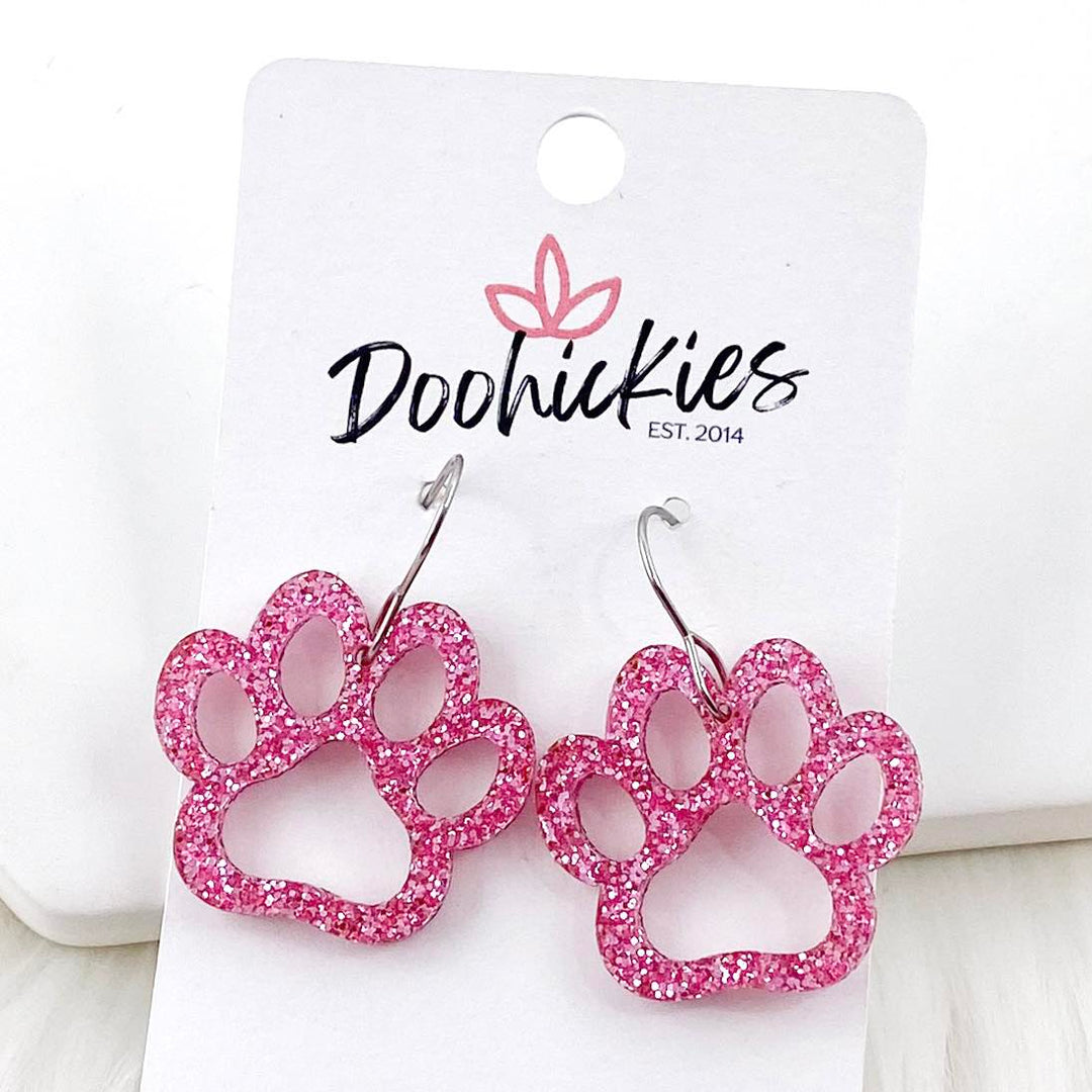 1" Pink Out Acrylic Cutout School Spirit Paws - Breast Cancer Awareness Earrings-Earrings-Inspired by Justeen-Women's Clothing Boutique