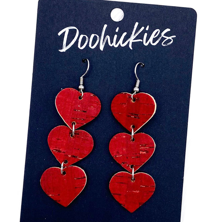 Triple Corkie Heart Drops -Valentine's Earrings-Earrings-Inspired by Justeen-Women's Clothing Boutique