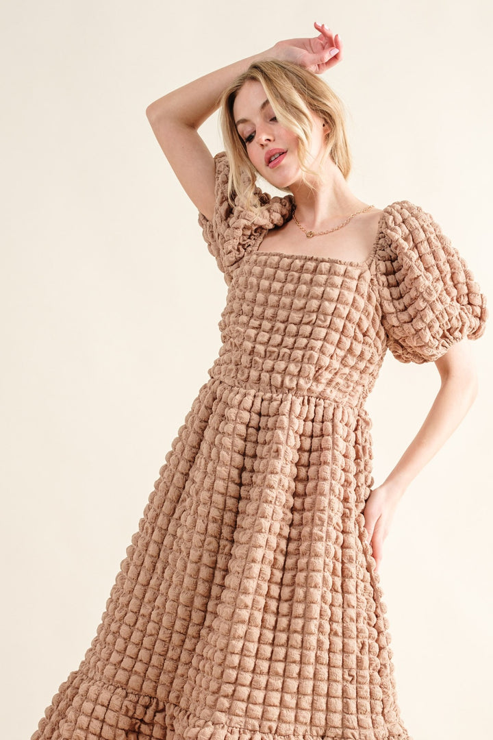 And The Why Full Size Square Neck Puff Sleeve Dress-Dresses-Inspired by Justeen-Women's Clothing Boutique