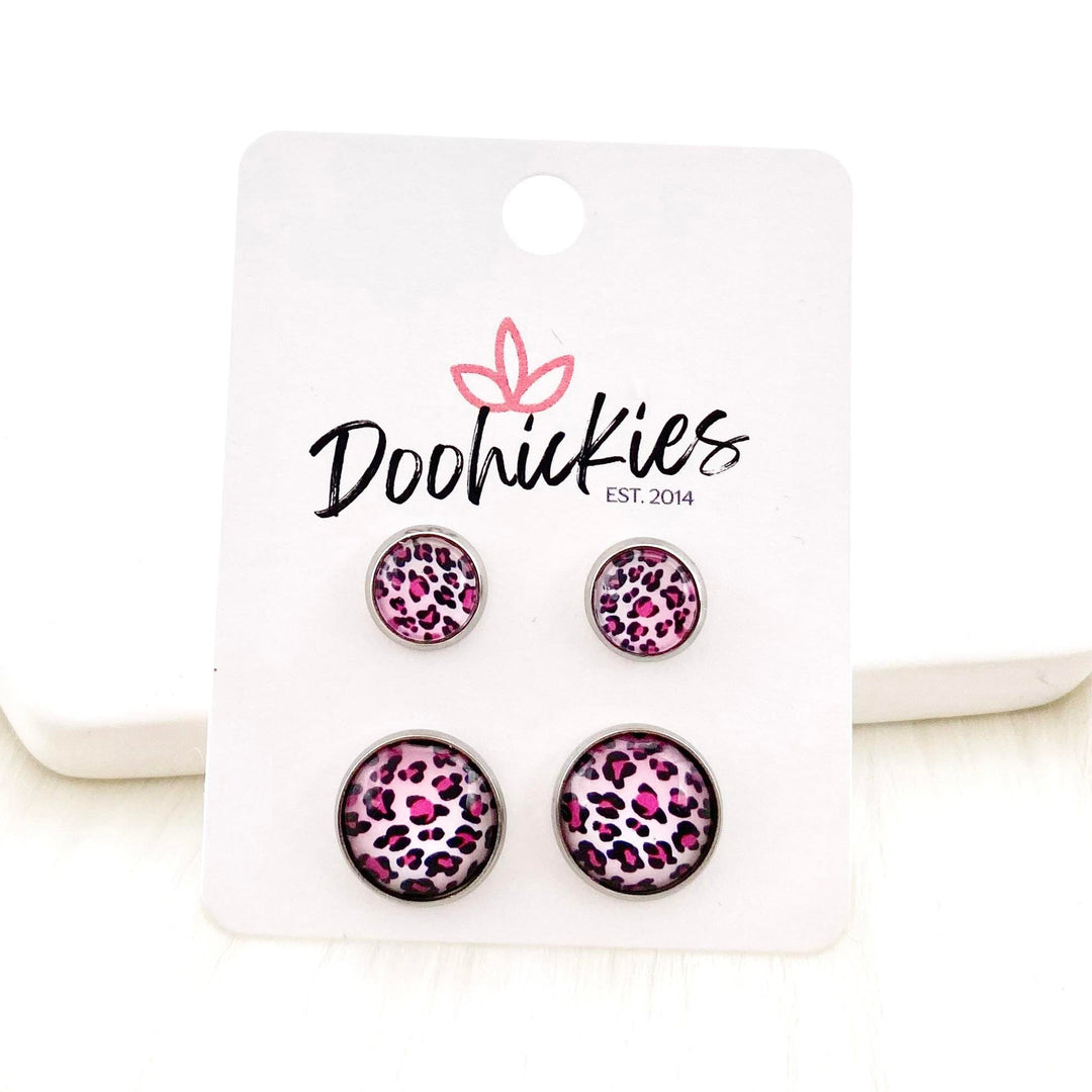 Pink Ombre Leopard Mommy and Me in Stainless Steel Settings -Earrings-Earrings-Inspired by Justeen-Women's Clothing Boutique